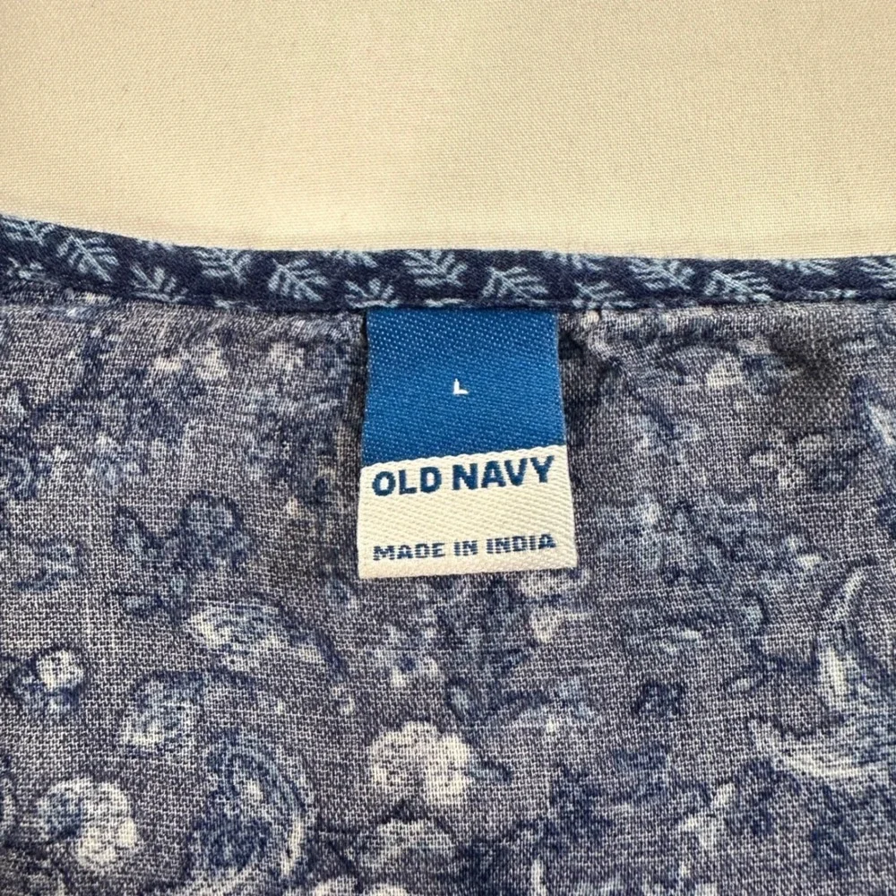 Old Navy Blouse Top Womens Large Blue Cotton Rayon Paisley Floral Peplum Boho L